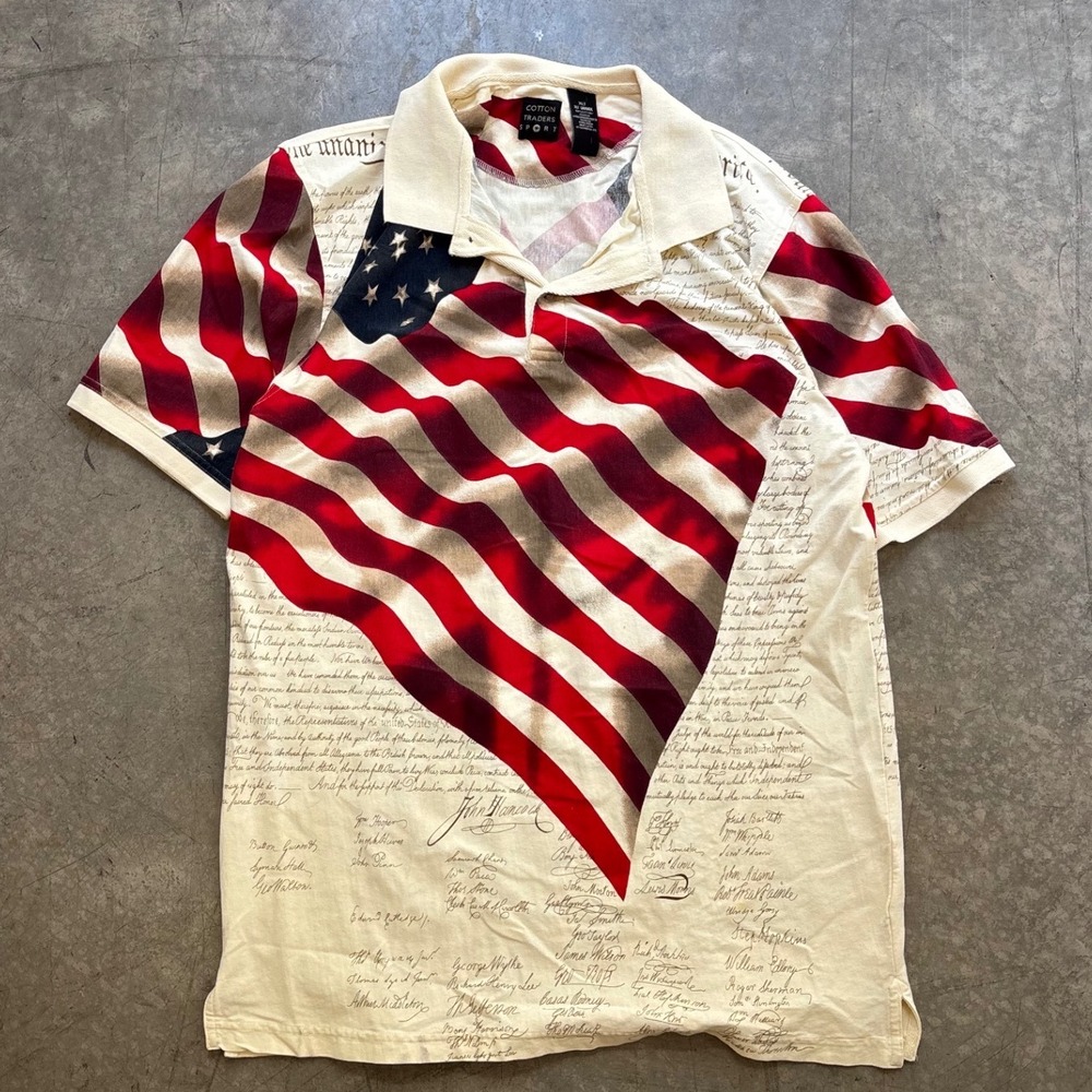 AOP Cotton Traders Sport Polo US Flag Constitution Size XLT